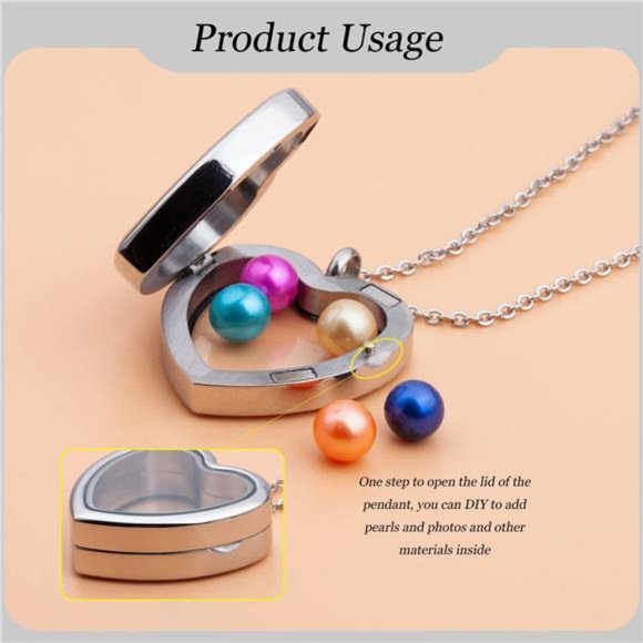 Memory Glass Locket Necklace Set, 2PCS - Picture 3 of 6